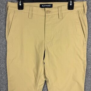 Bluffworks Ascender Pants Mens 30x28 Tailored Fit Beige Travel Dress Zip Pocket